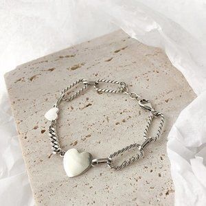 *NEW 925 Sterling Silver Heart Link Chain Bracelet